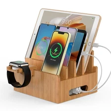 Pezin & Hulin Bamboo Charging Station Dock Organizer for Cell Phone Tablet Sm...