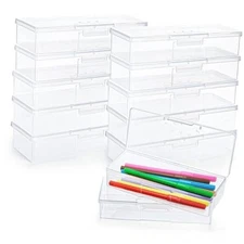  12 Pack Plastic Nail Storage Box, Stackable Pencil Case with Hinged Lid and 