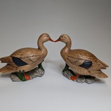 x2 LOT 1991 Ceramic Duck Figurines Female Mallard Hand-Painted Beak EC Signed