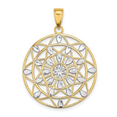 14k Gold Rhodium Mandala Anhänger Lagenlook Geometrisch Rund Durchbrochen Boho Yoga