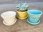 Vintage McCoy & USA Pottery Planter Lot Aqua Yellow Ivory Ceramic Pots Saucers