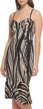 GUESS Sequin Mesh Midi Dress 8 Black Multi