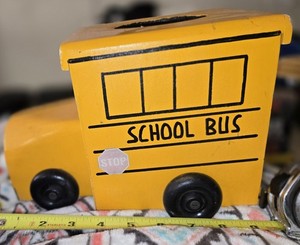 unique Wooden Yellow School Bus for square  Tissue Box holder Handmade. 