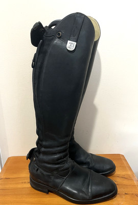 Black Tucci Time Sophia Leather Horseback Riding Tall Boots Zip Back 37.5 7.5