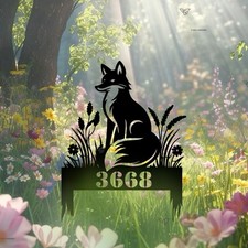 Personalized Fox Address Sign, Custom Metal House Numbers Yard Stake, Wildlife