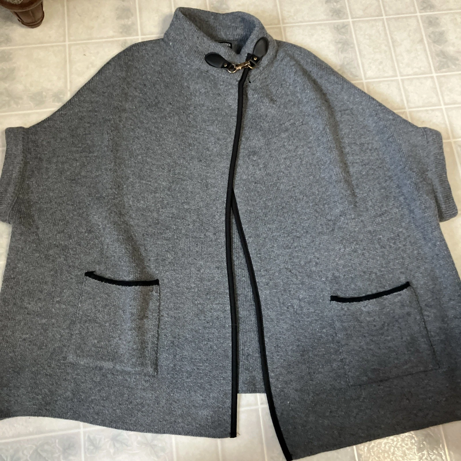 Steve Madden Sweater Womens One Size gray Riding Cape Gold Clasp Poncho Cardigan