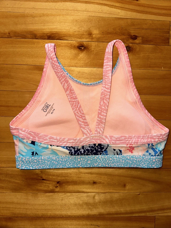 Top de bikini Athleta niña XL 14 azul floral Foto 3 de 4