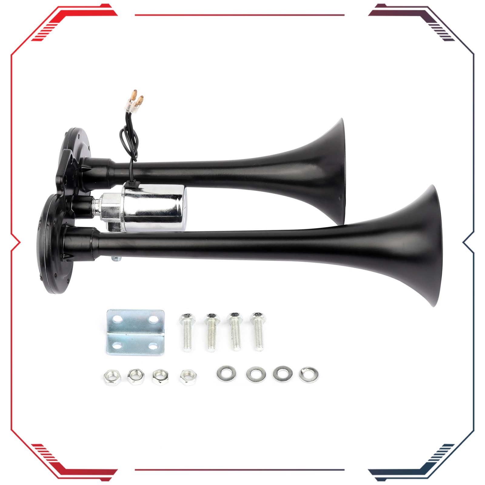 135 DB Dual Trumpet Black Deep Loud Train Air Horn Kit For Car RV Boat Truck