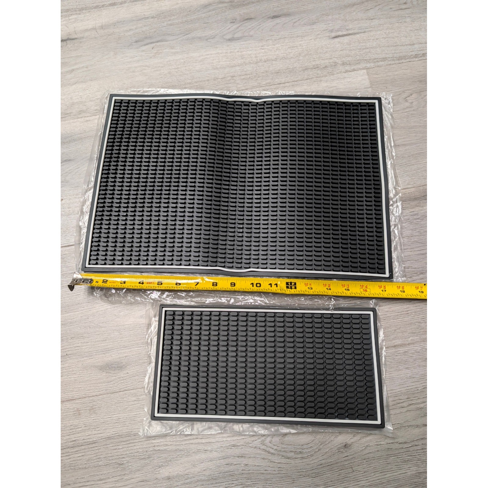Set of 2 Black Rubber Bar Service Mats Non-Slip Spill Drip Mats White Border