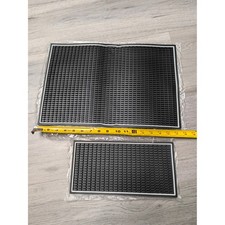 Set of 2 Black Rubber Bar Service Mats Non-Slip Spill Drip Mats White Border