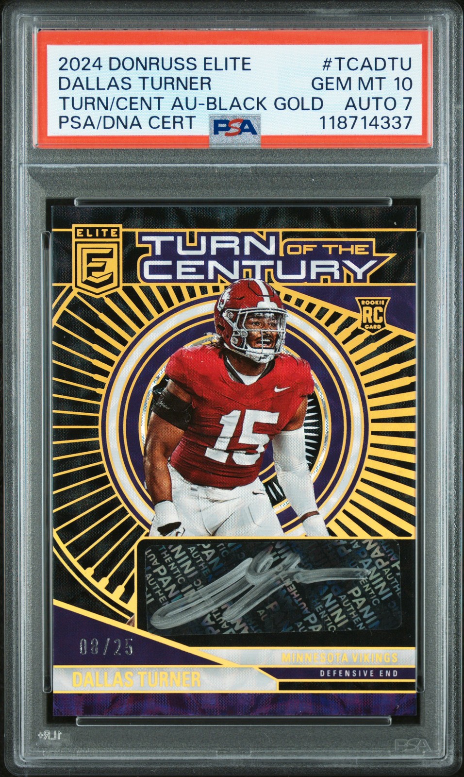 Dallas Turner Panini Donruss Elite Turn of the Century Autographs #TCADTU Black Gold