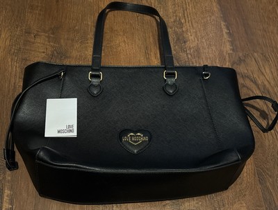 LOVE Moschino Hearts Faux Leather Shopper Tote Shoulder Bag Purse Black