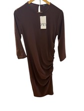 Zara Ruched long sleeve midi dress size M