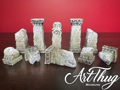 10pc Hand-Painted Resin Ruined Pillars - 28mm Dungeons & Dragons Terrain Scenery