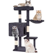 37.8-Inch Multi-Level Cat Tower with Scratching Posts  Hanging Toy in Dark Grey
