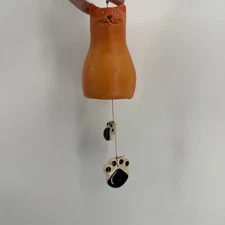 Clay Hand painted Orange Cat Figure & Paws Wind Chime Hanging Decor 2 FT