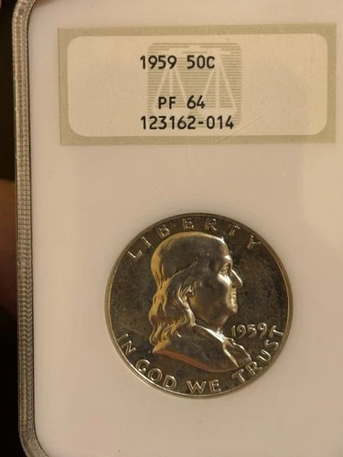 1959 Proof Franklin Half In A Old NGC Fatty Gold Embossed Back 3.0 Pf 64