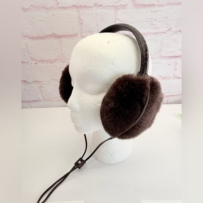 Gucci Guccissima Brown Leather Rabbit Fur Earmuffs
