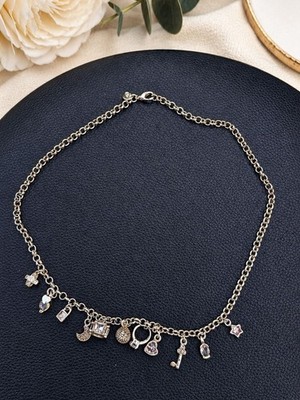 925 Sterling Silver Charm Necklace | Moon Star Heart Key Charms | Gift for Her