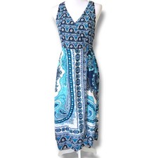 Farm Rio Midi White & Blue Wrap Dress S