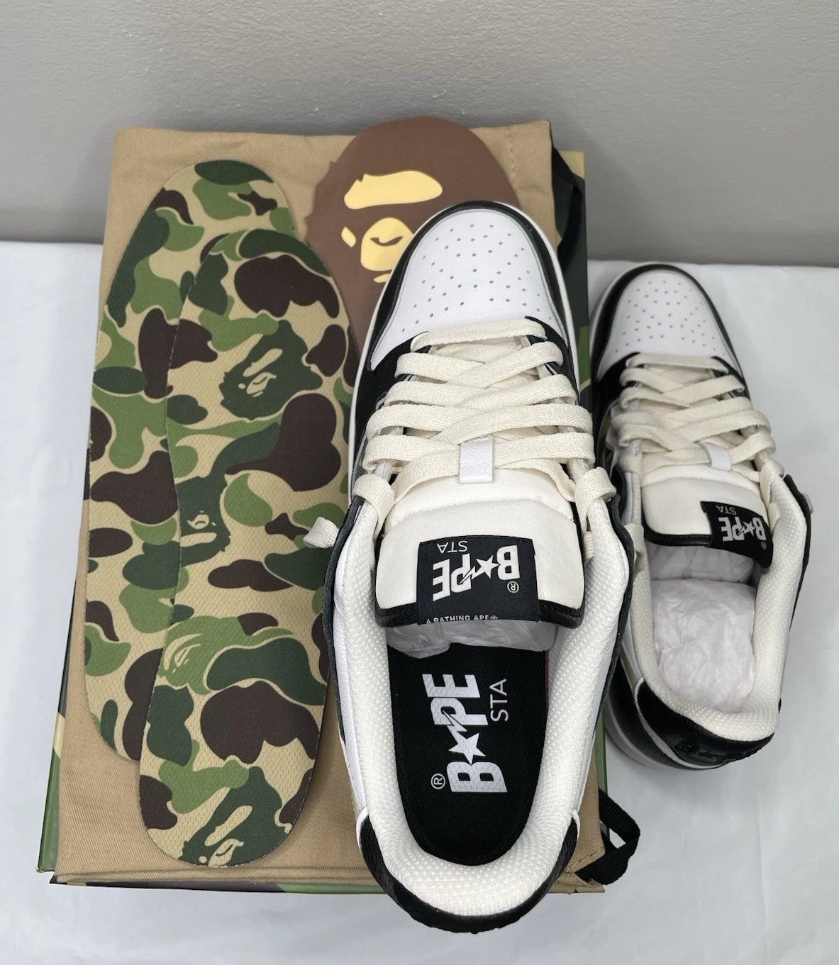 Size 10 - A Bathing Ape BAPE Sk8 Sta Black/ White/ Green Camo thumbnail 8