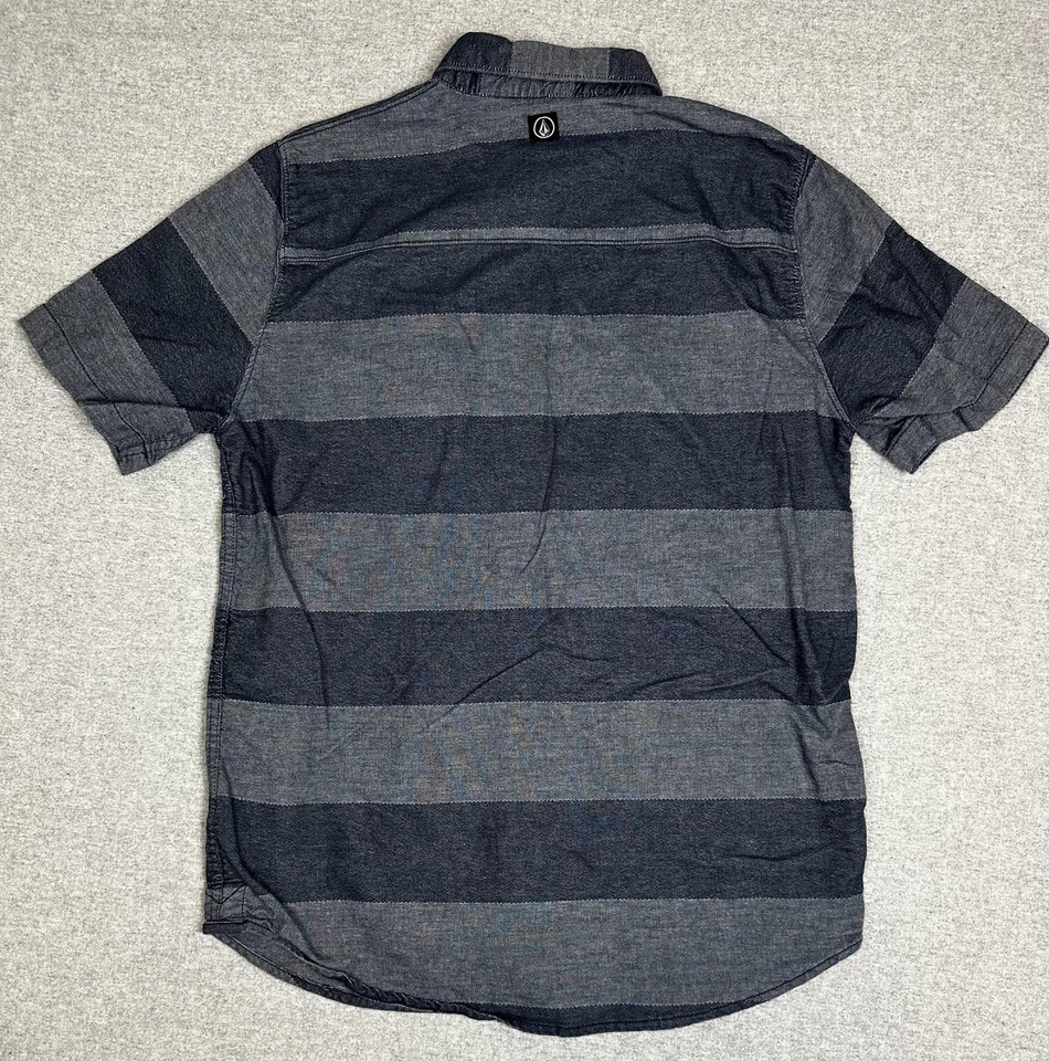 Volcom Cambro Shirt Mens Large Blue Gray Striped Short Sleeve Button Up Slim Fit - Image 3 of 4