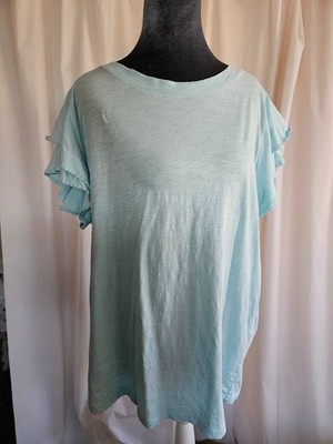 Loft Blue Woman's Shirt, Short Flutter Sleeve, Size XL,