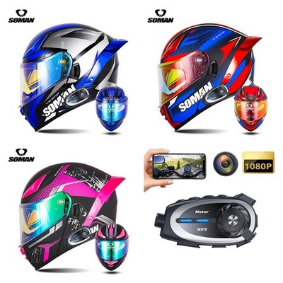 DOT Motorcycle Helmet with Built In Bluetooth Camera and Intercom for Long Rides