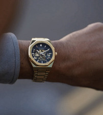 Thomas & George T102-2D Automatic Skeleton Dial Gold Tone Octagon 40mm Watch