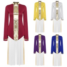 Womens Outfits Tunic Set Worship Costume Flared Praise Long Sleeve Dance Hem