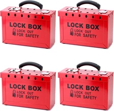 4 Pack Lockout Tagout Group Lock Box Steel 12 Lock Capacity Red Safety Loto Kits