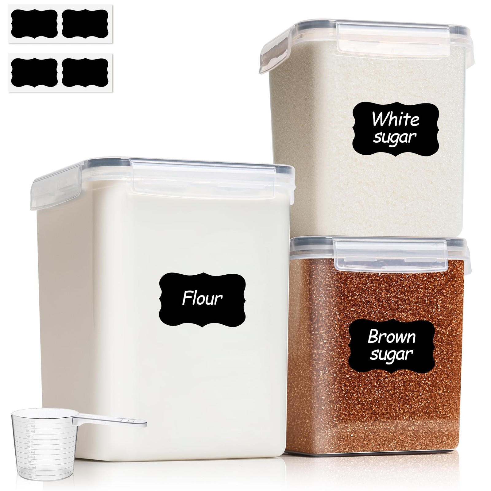 Flour Sugar Storage Containers Set of 3 (5.2L/5.5Qt) (2.5L/2.6Qt*2), Large Ai...