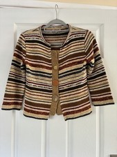 Womens Striped Knit Cardigan Size S Brown Cream Button Front Boho