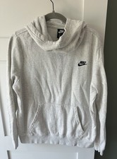 Nike Sportswear Funnel-Neck Pullover Hoodie Heather Grey White Women Sz L EUC