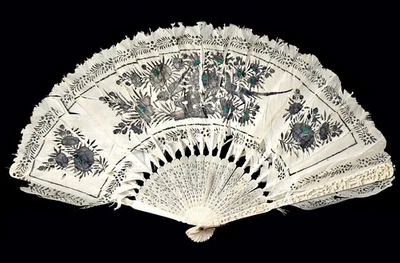 RARE! Antiker, Federfaltfächer aus der Qing-Dynastie. China, ca.1880-1900 - Bild 1 von 4