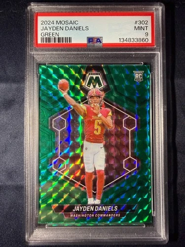 2024 Panini Mosaic Jayden Daniels Green Prizm Rookie PSA 9 RC #302 Commanders