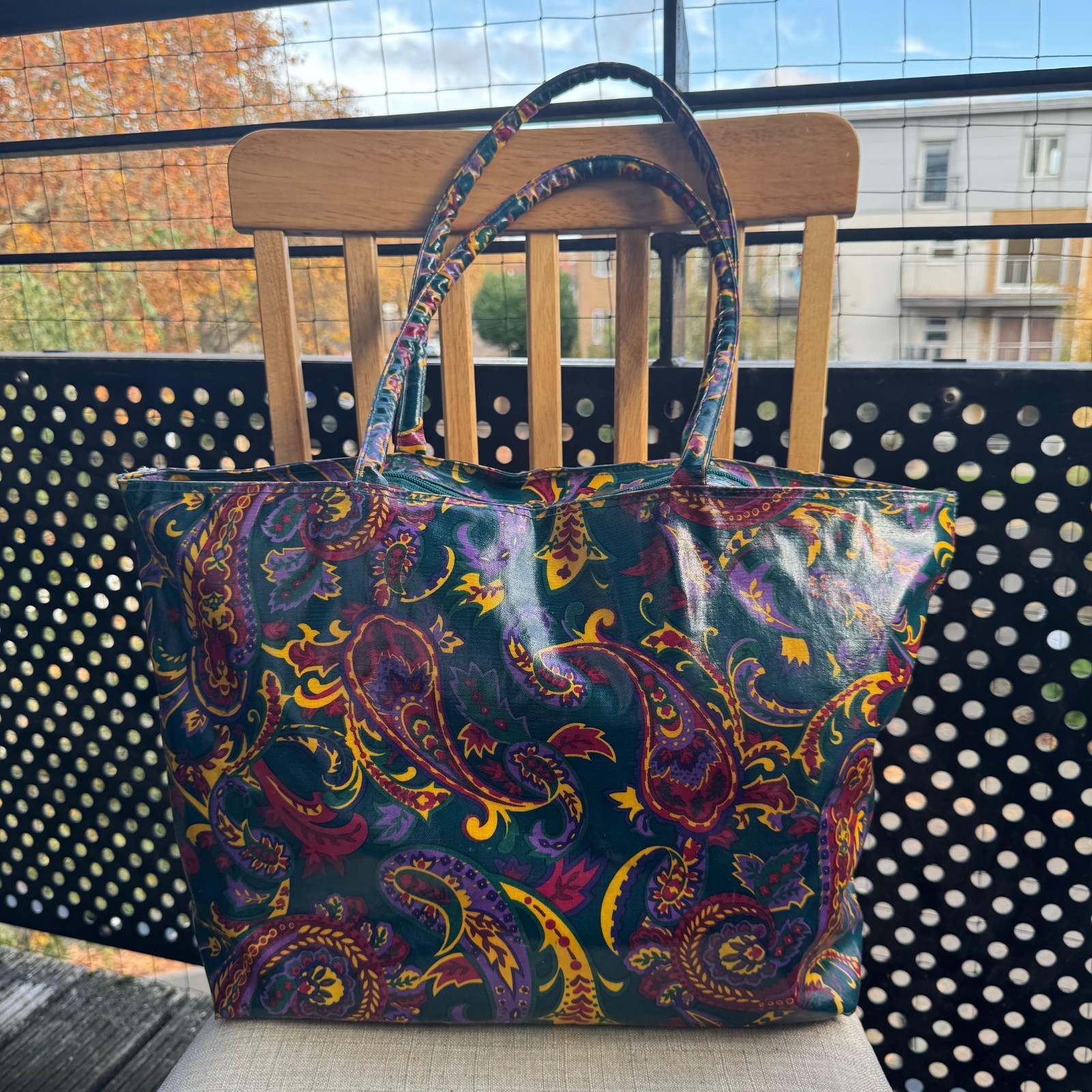 VTG RARE BHS Women Tote Bag Vibrant Paisley Pattern Deep Teal Green DISCONTINUED