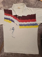 Vintage Lightning Bolt Polo Shirt Men Medium Sopranos Retro Rainbow Colors Surf 