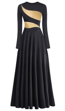 Women's Praise Dance Dress Leaf Gold Metallic Long Sleeve Liturgical Worship ...