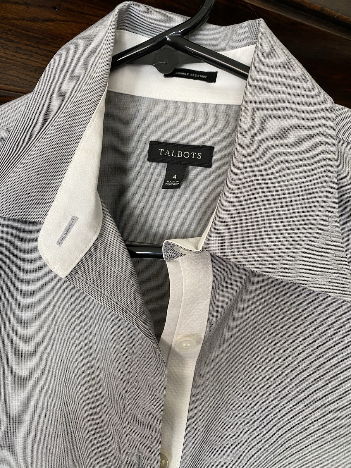 Talbots Button Front Long Sleeve Gray Fitted Blou… - image 1