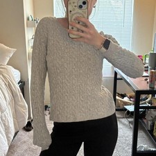 Title: Y2K Loft Grey Cable Knit Sweater Size XS