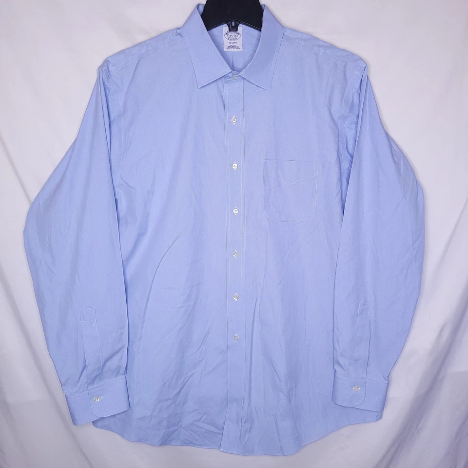 Camisa de vestir Brooks Brothers para hombre 17,5 azul sin hierro Supima Cotton Regent Foto 2 de 4