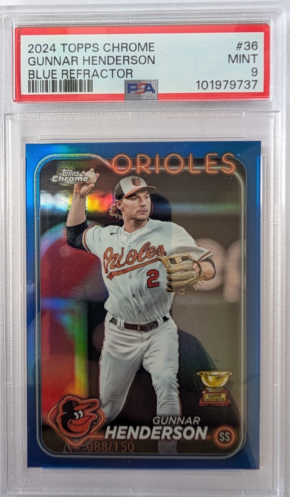 2024 Topps Chrome Blue Refractor #36 Gunnar Henderson 88/150 - PSA 10 Gem Mint💎