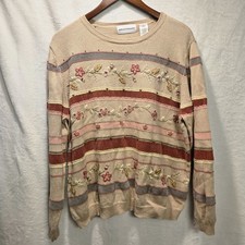Vintage Alfred Dunner Flower Beaded Sweater Women's XL Embroidery Grannycore