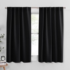 PONY DANCE Short Blackout Curtains 45 inch Long - Thermal Insulated Black Curtai