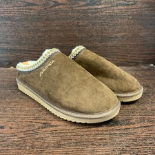 Nautica Men  s Slippers Size 11-12 US Brown Suede Faux Fur Lining