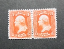US Stamps SC# 74 1861 3c Washington Scarlet Trial Color Proof Pair Replica