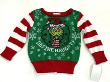 The Grinch Ugly Sweater "Define Naughty" Xmas Holiday Kids NB, 3-6, 12M NEW
