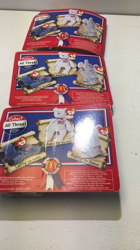 Ty Beanie Baby Liberty Lefty & Righty The American Trio All Tag Errors Set of 3 - Picture 2 of 9