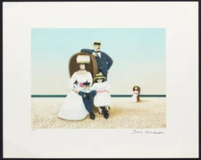 Jan Balet Family on Beach Serigraph Art Print Limited Edition